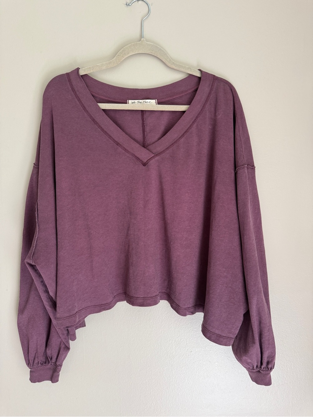 NWOT Free People Mauve V-Neck Cropped Sweatshirt, size small